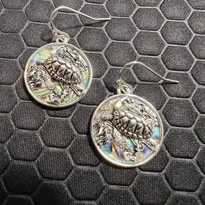 Turtle Earrings with Green Abalone Stones Made of Sterling Silver